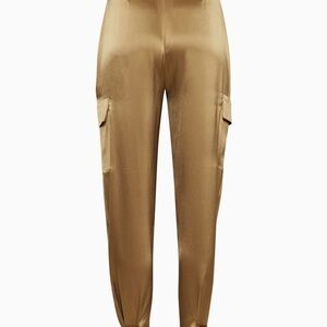 Babaton Aritzia Gold Refined Satin Cargo Pants size 6 High Waisted NWT